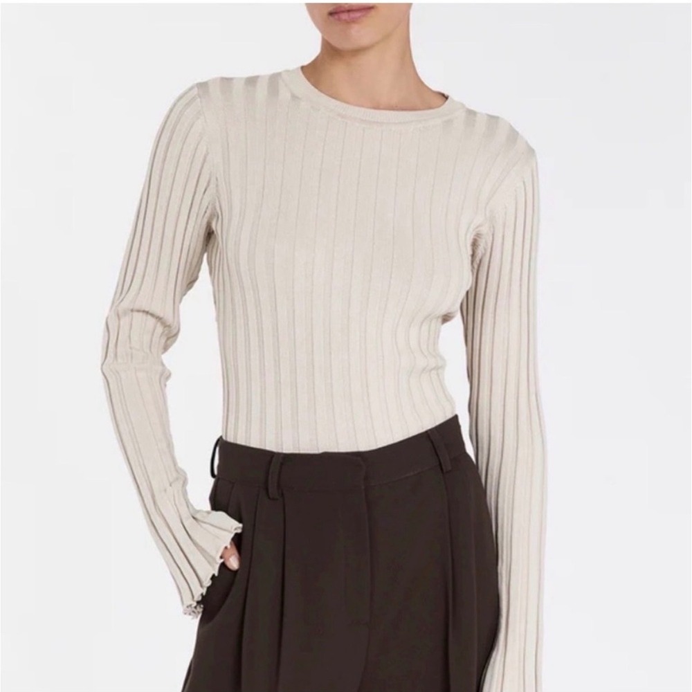 NWT Dissh | Ada Stone Long Sleeve Knit Top Plus Size XXL Stone Ribbed Crew Neck
